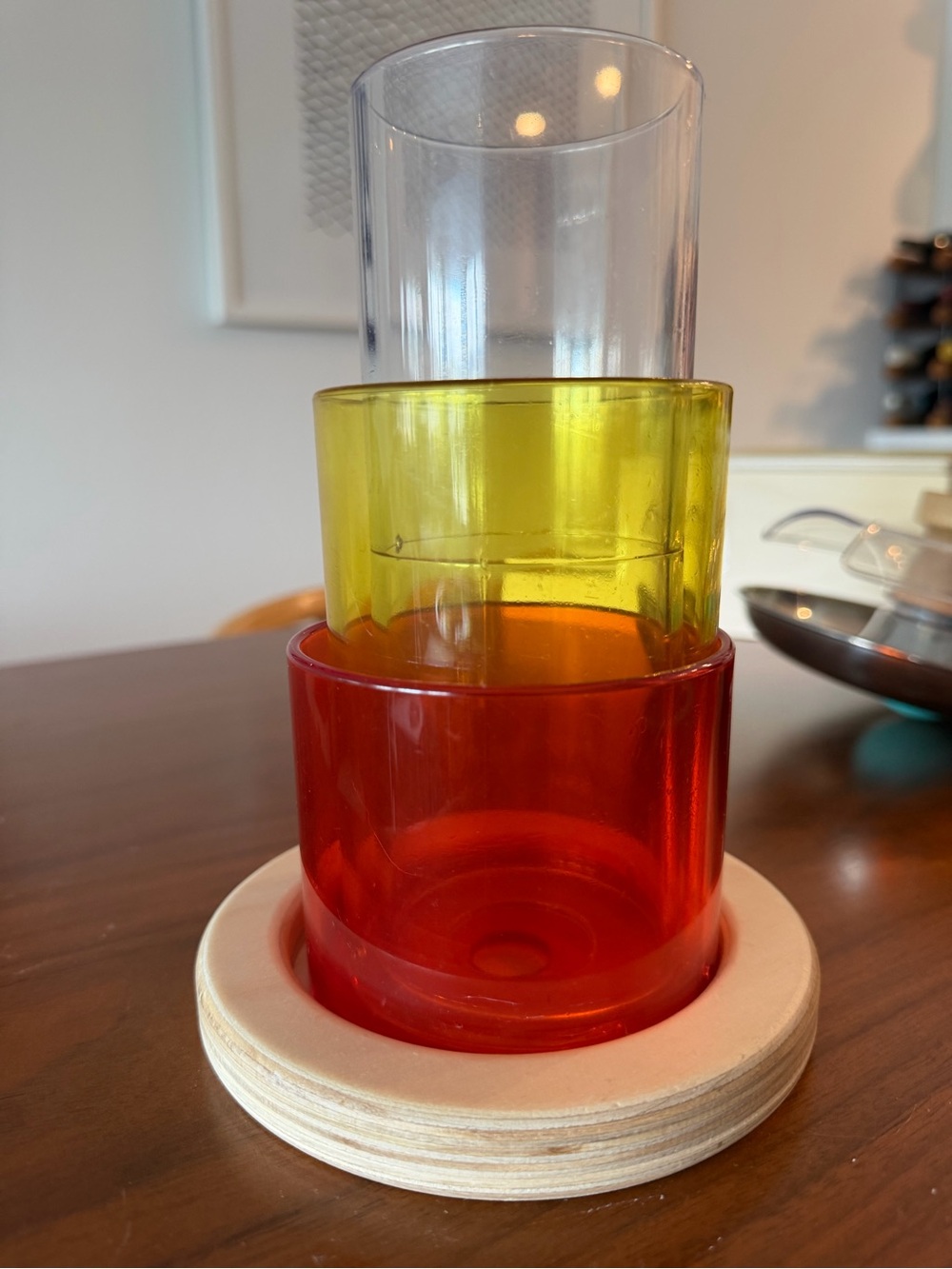 LOVEVERY Tube Tower — Stackable Kids Learning Cups — Red, Yellow, Clear Toy Set